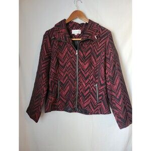 Erin London Women's S Chevron Quilted Zip Jacket Red Black Collared Blazer Coat